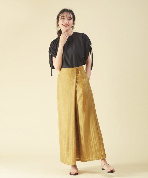 qualite(カリテ)の「シアーストライプワイドパンツ(その他パンツ・レディース・アイボリー/オレンジ系その他・38/36)」の11枚目の写真