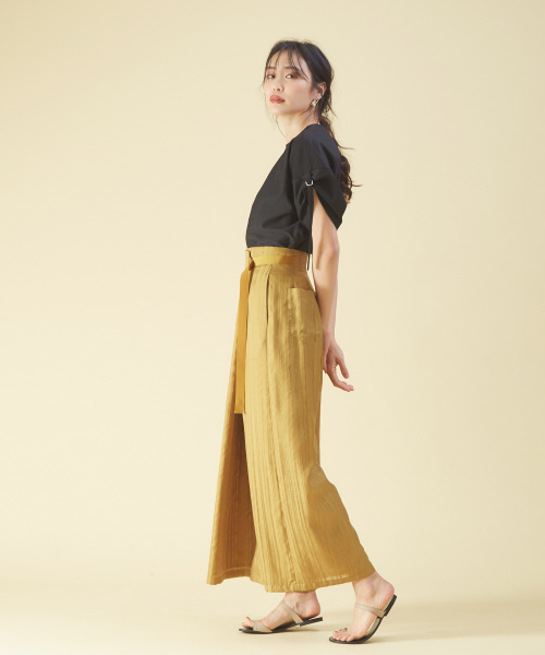 qualite(カリテ)の「シアーストライプワイドパンツ(その他パンツ・レディース・アイボリー/オレンジ系その他・38/36)」の8枚目の写真