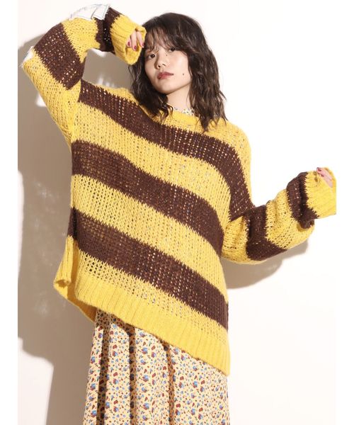 jouetie（ジュエティ）の「モヘアライクボーダールーズニット（ニット/セーター・レディース・パープル/オフホワイト/イエロー/オレンジ・MEDIUM）」の19枚目の写真