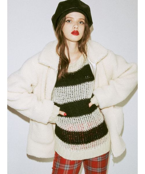 jouetie（ジュエティ）の「モヘアライクボーダールーズニット（ニット/セーター・レディース・パープル/オフホワイト/イエロー/オレンジ・MEDIUM）」の11枚目の写真