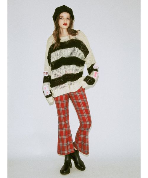 jouetie（ジュエティ）の「モヘアライクボーダールーズニット（ニット/セーター・レディース・パープル/オフホワイト/イエロー/オレンジ・MEDIUM）」の7枚目の写真