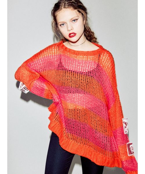 jouetie（ジュエティ）の「モヘアライクボーダールーズニット（ニット/セーター・レディース・パープル/オフホワイト/イエロー/オレンジ・MEDIUM）」の9枚目の写真