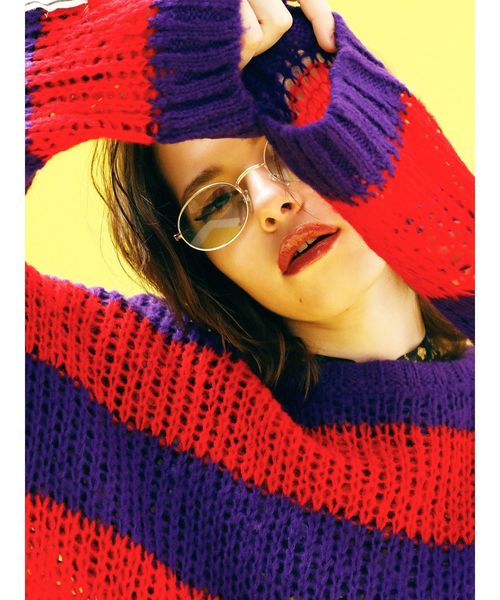 jouetie（ジュエティ）の「モヘアライクボーダールーズニット（ニット/セーター・レディース・パープル/オフホワイト/イエロー/オレンジ・MEDIUM）」の16枚目の写真