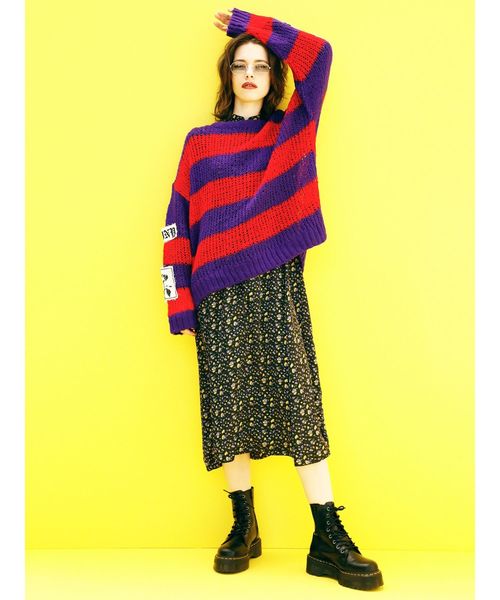 jouetie（ジュエティ）の「モヘアライクボーダールーズニット（ニット/セーター・レディース・パープル/オフホワイト/イエロー/オレンジ・MEDIUM）」の12枚目の写真