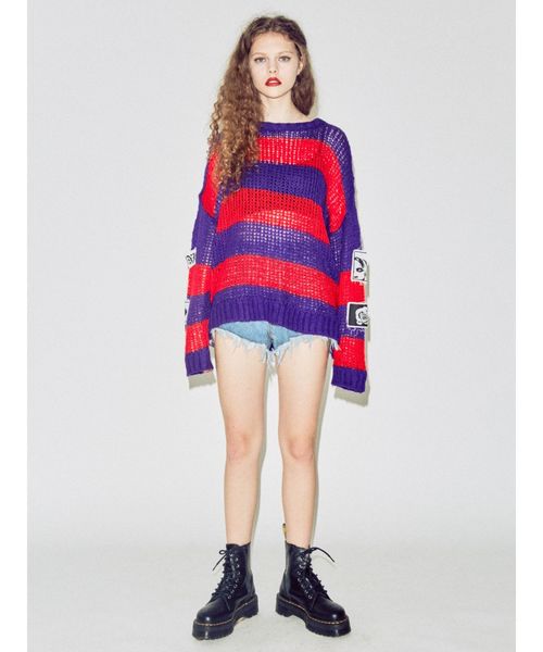 jouetie（ジュエティ）の「モヘアライクボーダールーズニット（ニット/セーター・レディース・パープル/オフホワイト/イエロー/オレンジ・MEDIUM）」の8枚目の写真