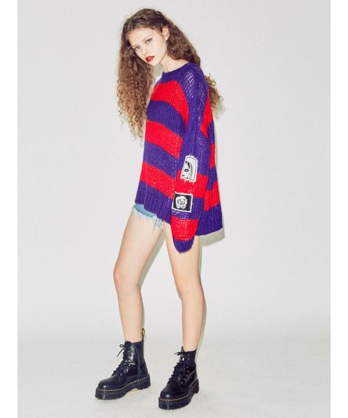 jouetie（ジュエティ）の「モヘアライクボーダールーズニット（ニット/セーター・レディース・パープル/オフホワイト/イエロー/オレンジ・MEDIUM）」の14枚目の写真