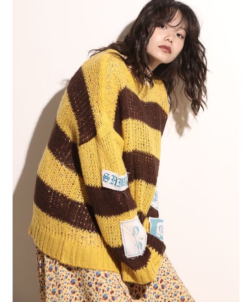 jouetie（ジュエティ）の「モヘアライクボーダールーズニット（ニット/セーター・レディース・パープル/オフホワイト/イエロー/オレンジ・MEDIUM）」の6枚目の写真