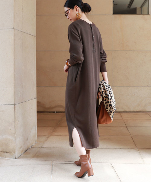 ワンピース And背中ボタン2wayミニ裏毛長袖スウェットワンピース ワンピース And Me アンドミー のファッション