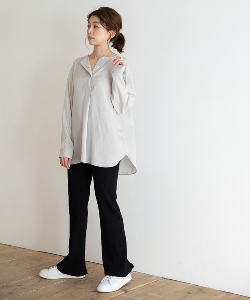 Munich（ミューニック）の「シルキーワッシャーサテン　ヘンリーネックブラウス（シャツ/ブラウス・レディース・ピンク/ブルーグレー/ライトベージュ/ペールイエロー・FREE）」の18枚目の写真