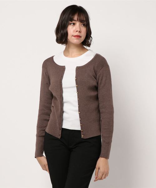 12Twelve Agenda(トゥエルブ アジェンダ)の「キーネックリブニットカーディガン(毛混12G)(カーディガン/ボレロ・レディース・ピンク/オフホワイト/ブラウン/ブラック/グレイッシュベージュ・M)」の3枚目の写真