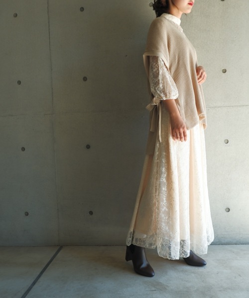 FUN.TRINITY(ファン トリニティー)の「サイドリボンベスト(ベスト・レディース・アイボリー/モカ/ベージュ/ミント・M)」の4枚目の写真