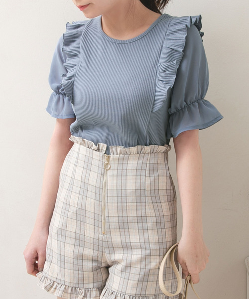 Newlyme（ニューリーミー）の「シフォン袖テレコトップス（Tシャツ/カットソー・レディース・アイボリー/ブラック/ブルー系その他/ライトピンク・MEDIUM/LARGE）」の3枚目の写真