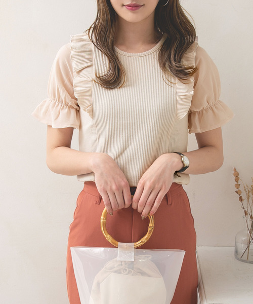 Newlyme（ニューリーミー）の「シフォン袖テレコトップス（Tシャツ/カットソー・レディース・アイボリー/ブラック/ブルー系その他/ライトピンク・MEDIUM/LARGE）」の2枚目の写真