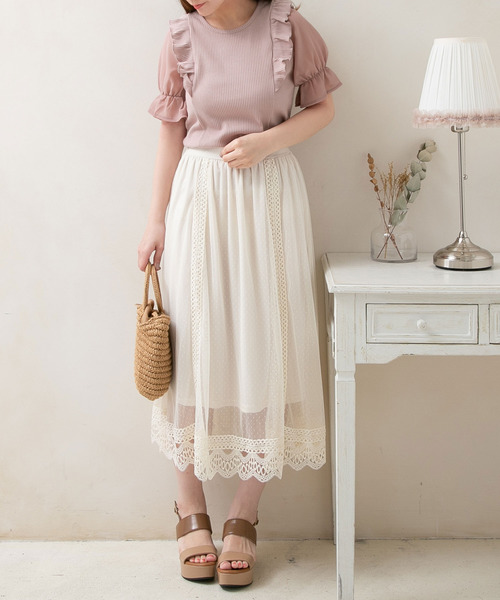 Newlyme（ニューリーミー）の「シフォン袖テレコトップス（Tシャツ/カットソー・レディース・アイボリー/ブラック/ブルー系その他/ライトピンク・MEDIUM/LARGE）」の5枚目の写真