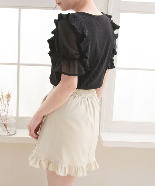 Newlyme（ニューリーミー）の「シフォン袖テレコトップス（Tシャツ/カットソー・レディース・アイボリー/ブラック/ブルー系その他/ライトピンク・MEDIUM/LARGE）」の9枚目の写真