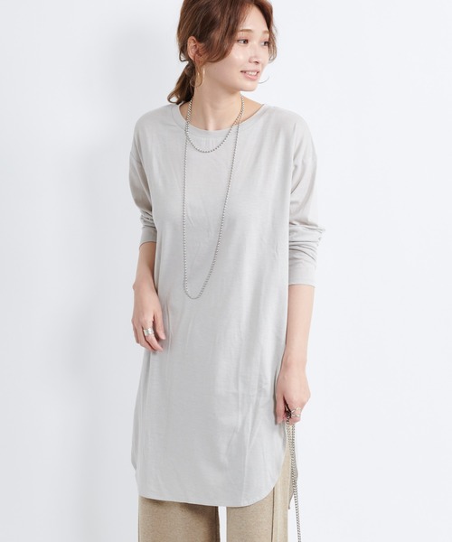 DouDou(ドゥドゥ)の「ラウンドヘムチュニックT(Tシャツ/カットソー・レディース・モカ/チャコールグレー/オフホワイト/グレイッシュベージュ/ライトベージュ/グレー系その他・FREE)」の9枚目の写真