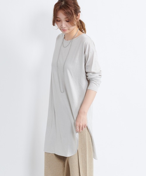 DouDou(ドゥドゥ)の「ラウンドヘムチュニックT(Tシャツ/カットソー・レディース・モカ/チャコールグレー/オフホワイト/グレイッシュベージュ/ライトベージュ/グレー系その他・FREE)」の11枚目の写真