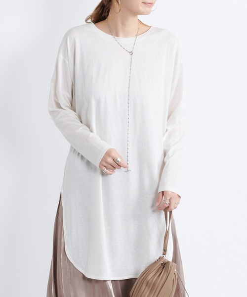 DouDou(ドゥドゥ)の「ラウンドヘムチュニックT(Tシャツ/カットソー・レディース・モカ/チャコールグレー/オフホワイト/グレイッシュベージュ/ライトベージュ/グレー系その他・FREE)」の17枚目の写真