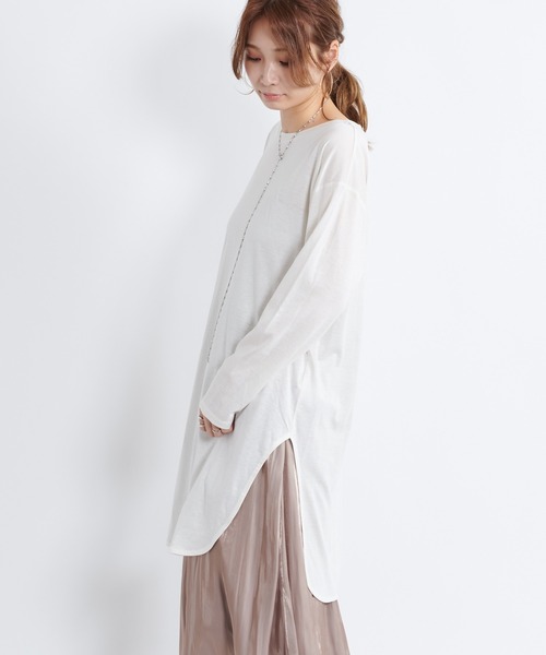 DouDou(ドゥドゥ)の「ラウンドヘムチュニックT(Tシャツ/カットソー・レディース・モカ/チャコールグレー/オフホワイト/グレイッシュベージュ/ライトベージュ/グレー系その他・FREE)」の22枚目の写真