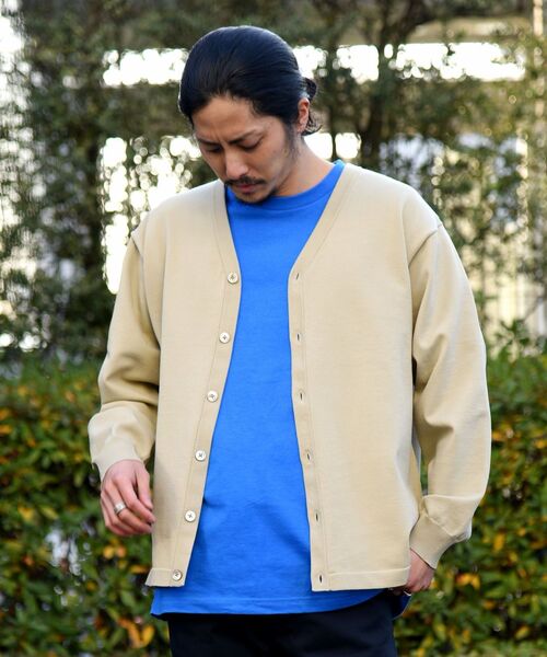 Web限定 Ships 洗えるニットとtシャツがセット レイヤード カーディガン リラックスフィット