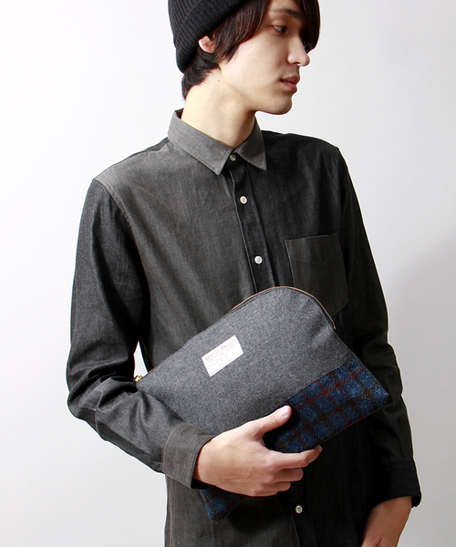 HARRIS TWEED(ハリスツイード)の「WEGO/HarrisTweed クラッチバッグ(クラッチバッグ・メンズ・ブラック/グレー・FREE)」の2枚目の写真