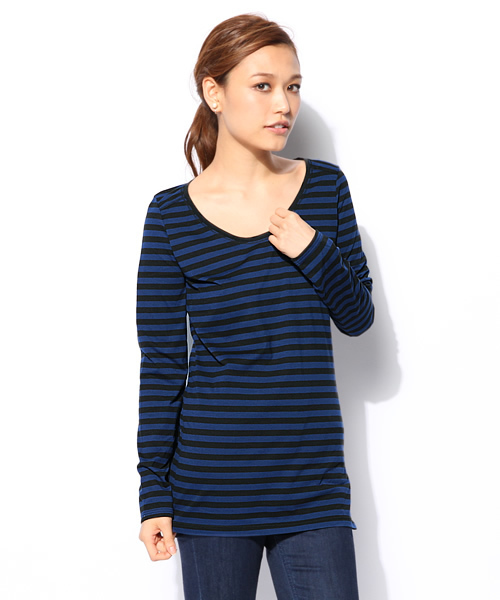 AZUL by moussy(アズールバイマウジー)の「T/C天竺ヨーク切替R/N長袖PO(Tシャツ/カットソー・レディース・ホワイト系その他/ブルー系その他/オフホワイト/ブラック/ネイビー/ボルドー/ダークグリーン・SMALL/LARGE/MEDIUM)」の7枚目の写真