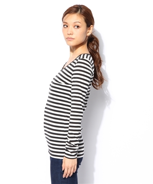 AZUL by moussy(アズールバイマウジー)の「T/C天竺ヨーク切替R/N長袖PO(Tシャツ/カットソー・レディース・ホワイト系その他/ブルー系その他/オフホワイト/ブラック/ネイビー/ボルドー/ダークグリーン・SMALL/LARGE/MEDIUM)」の9枚目の写真