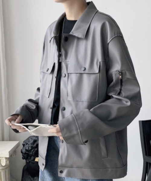 WESTBOY（ウエストボーイ）の「【WB ORIGINALS】Vintage Wide Silhouette Leather Jacket（ブルゾン・メンズ・ブラック/グレー/グリーン・M/L/XL）」の2枚目の写真