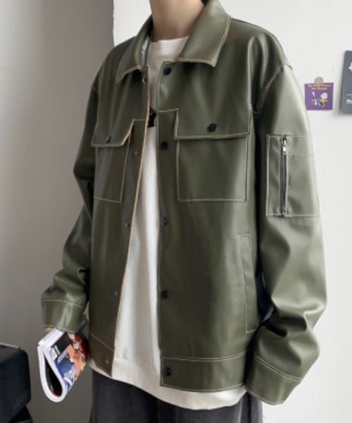 WESTBOY（ウエストボーイ）の「【WB ORIGINALS】Vintage Wide Silhouette Leather Jacket（ブルゾン・メンズ・ブラック/グレー/グリーン・M/L/XL）」の3枚目の写真