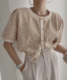 JUNOAH | パワーショルダー花柄ショートカーディガン(カーディガン/ボレロ)