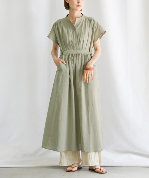 select MOCA（セレクトモカ）の「2021 SS フレンチスリーブウエストマークワンピース（ワンピース・レディース・ラベンダー/ライトカーキ/サックスブルー・FREE）」の2枚目の写真