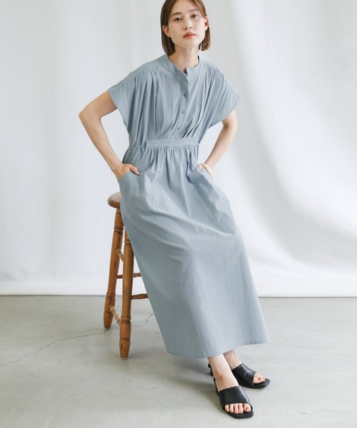 select MOCA（セレクトモカ）の「2021 SS フレンチスリーブウエストマークワンピース（ワンピース・レディース・ラベンダー/ライトカーキ/サックスブルー・FREE）」の3枚目の写真