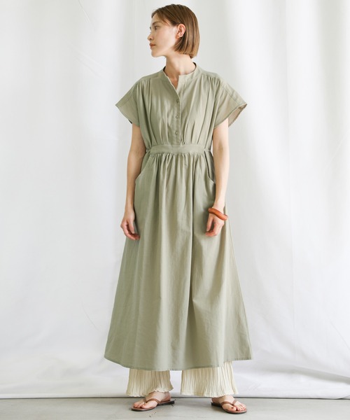 select MOCA（セレクトモカ）の「2021 SS フレンチスリーブウエストマークワンピース（ワンピース・レディース・ラベンダー/ライトカーキ/サックスブルー・FREE）」の4枚目の写真