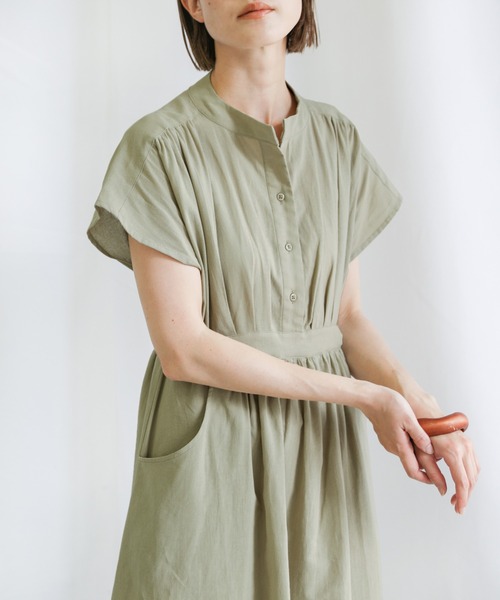 select MOCA（セレクトモカ）の「2021 SS フレンチスリーブウエストマークワンピース（ワンピース・レディース・ラベンダー/ライトカーキ/サックスブルー・FREE）」の7枚目の写真