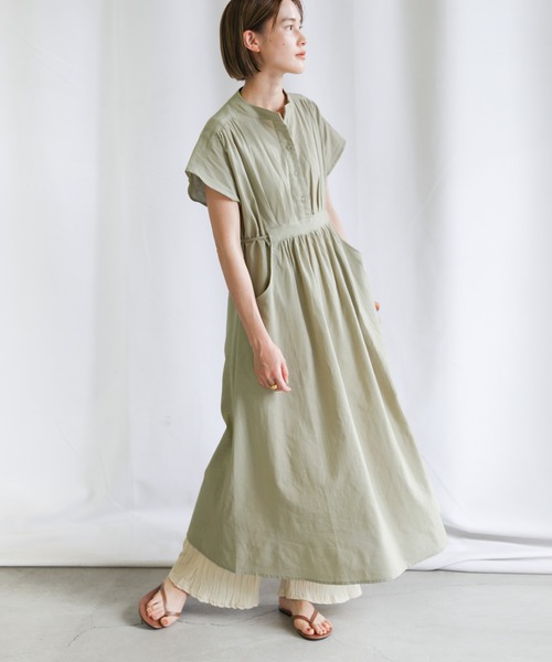 select MOCA（セレクトモカ）の「2021 SS フレンチスリーブウエストマークワンピース（ワンピース・レディース・ラベンダー/ライトカーキ/サックスブルー・FREE）」の9枚目の写真