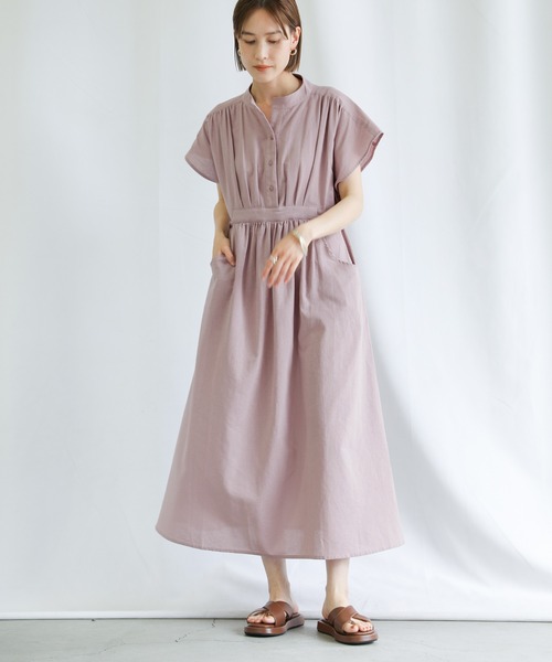 select MOCA（セレクトモカ）の「2021 SS フレンチスリーブウエストマークワンピース（ワンピース・レディース・ラベンダー/ライトカーキ/サックスブルー・FREE）」の5枚目の写真