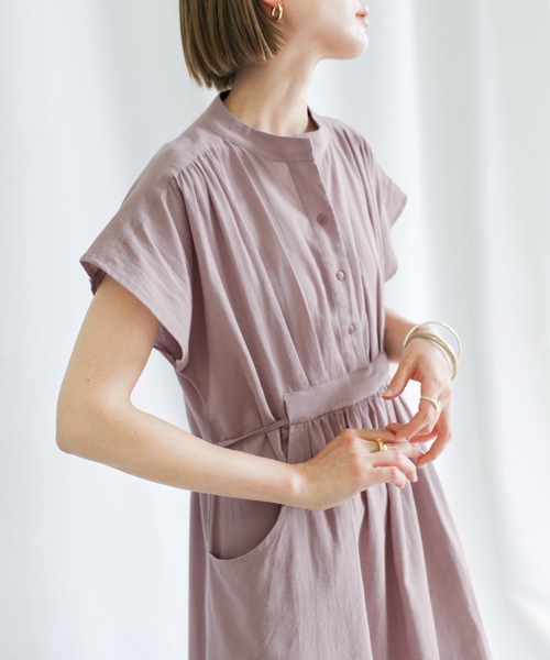 select MOCA（セレクトモカ）の「2021 SS フレンチスリーブウエストマークワンピース（ワンピース・レディース・ラベンダー/ライトカーキ/サックスブルー・FREE）」の13枚目の写真