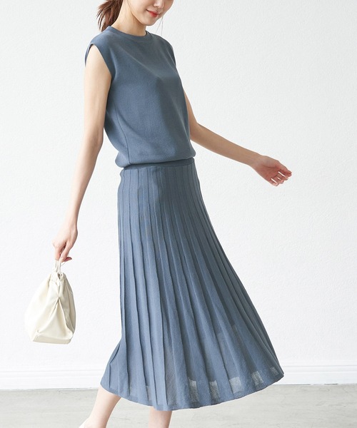 ROPE' PICNIC（ロペピクニック）の「フレンチスリーブニットプリーツワンピース（ワンピース・レディース・グリーン系その他/ブラック/ベージュ・40/38）」の3枚目の写真