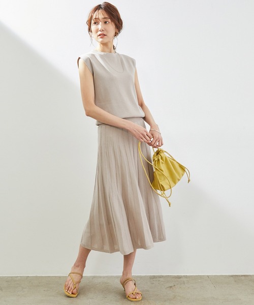 ROPE' PICNIC（ロペピクニック）の「フレンチスリーブニットプリーツワンピース（ワンピース・レディース・グリーン系その他/ブラック/ベージュ・40/38）」の8枚目の写真