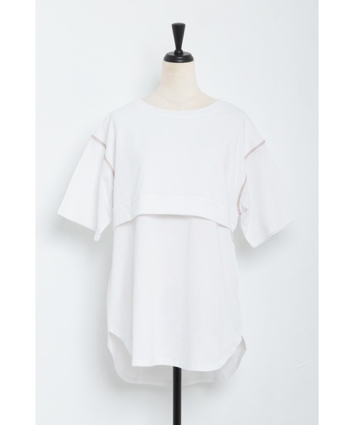 Bonjour Sagan(ボンジュールサガン)の「レイヤード風ステッチTシャツ(Tシャツ/カットソー・レディース・チャコールグレー/オフホワイト・FREE)」の18枚目の写真