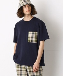 Purple&Yellow | チェック柄胸ポケット　ワイド半袖Tシャツ(Tシャツ/カットソー)