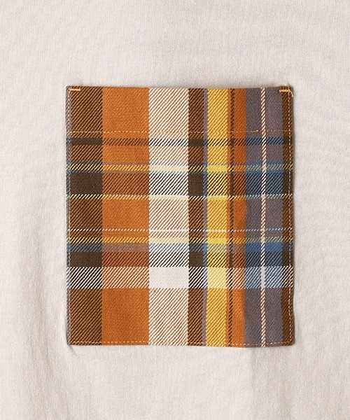 Purple&Yellow（パープルアンドイエロー）の「チェック柄胸ポケット　ワイド半袖Tシャツ（Tシャツ/カットソー・メンズ・グレイッシュベージュ/ホワイト/ネイビー・SMALL/MEDIUM/LARGE）」の18枚目の写真