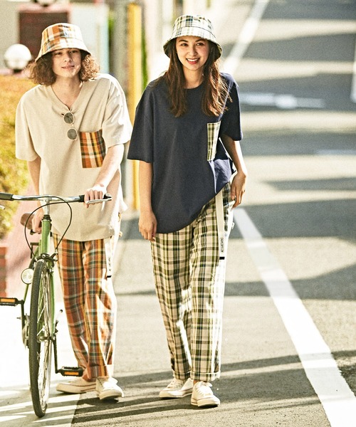 Purple&Yellow（パープルアンドイエロー）の「チェック柄胸ポケット　ワイド半袖Tシャツ（Tシャツ/カットソー・メンズ・グレイッシュベージュ/ホワイト/ネイビー・SMALL/MEDIUM/LARGE）」の20枚目の写真