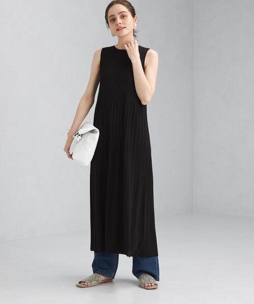 green label relaxing（グリーンレーベルリラクシング）の「FFC リブ ノースリーブ フレア ワンピース（ワンピース・レディース・オリーブ/ライトグレー/ブラック・FREE）」の2枚目の写真