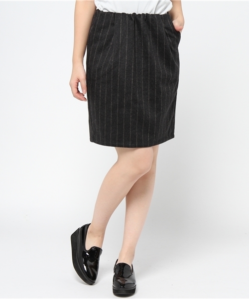 CIAOPANIC（チャオパニック）の「【Ciaopanic】ストライプウエストギャザーSK（スカート・レディース・ブラック/ネイビー/グレー/マスタード・FREE）」の2枚目の写真