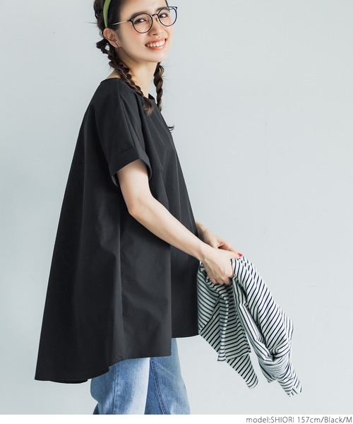 coca(coca)(コカ)の「バックタック半袖ブラウス(シャツ/ブラウス・レディース・ホワイト/ブラック・M/L)」の4枚目の写真