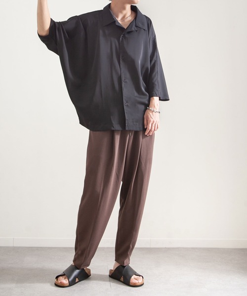 NILWAY（ニルウェイ）の「ケアフリートロミドルマンオーバーサイズオープンカラーシャツ（シャツ/ブラウス・メンズ・チャコールグレー/ライトグレー/ブラック/パープル/オフホワイト/ブルー/グリーン/ネイビー・MEDIUM/LARGE）」の11枚目の写真