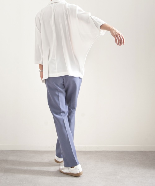 NILWAY（ニルウェイ）の「ケアフリートロミドルマンオーバーサイズオープンカラーシャツ（シャツ/ブラウス・メンズ・チャコールグレー/ライトグレー/ブラック/パープル/オフホワイト/ブルー/グリーン/ネイビー・MEDIUM/LARGE）」の10枚目の写真