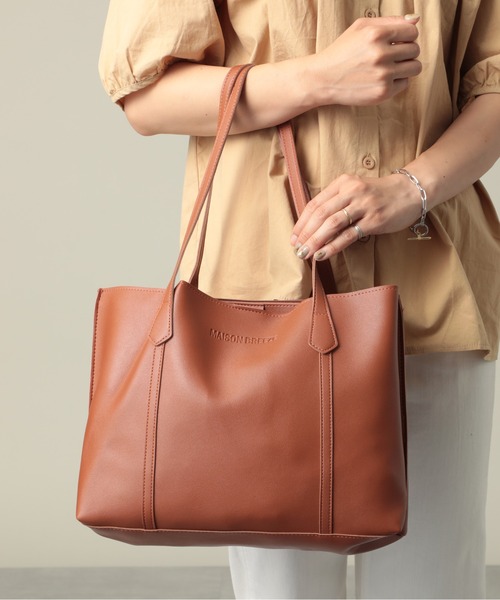 SETUP7（セットアップセブン）の「A4ファイルも入る！【SETUP7】シンプルドレスPUレザートート（トートバッグ・レディース・ホワイト/ブラック/ブラウン/カーキ/グレー/シルバー・FREE）」の4枚目の写真