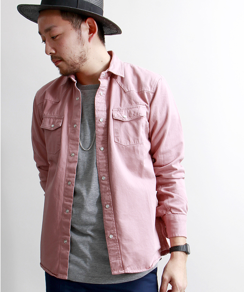 WEGO（ウィゴー）の「WEGO/カラーウエスタンシャツ（シャツ/ブラウス・メンズ・グレー/サックスブルー/ライトピンク・MEDIUM/LARGE）」の3枚目の写真